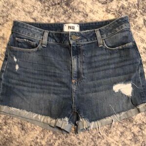 PAIGE Distressed Denim Cutoff Shorts – Size 28, Raw Hem, Blue Wash